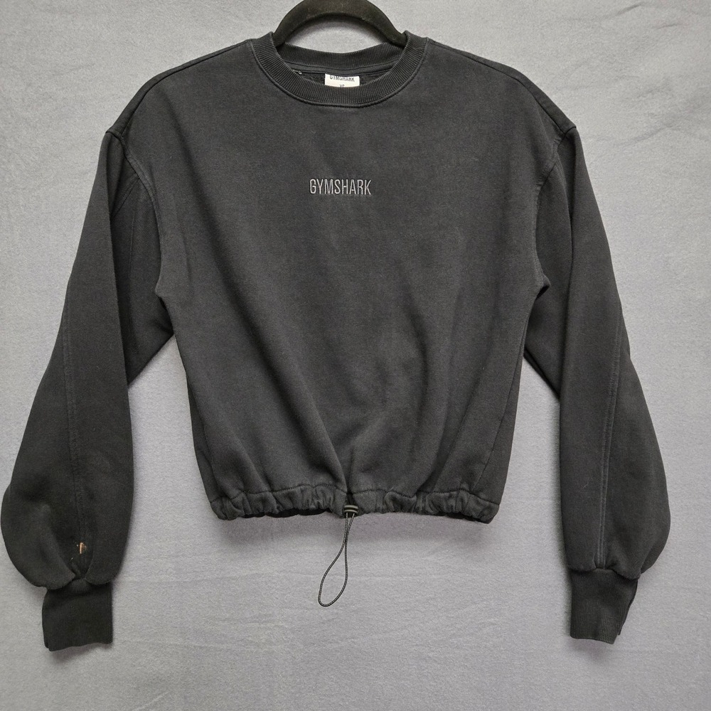 Gymshark Athleisure XS Black Cropped Pullover Sweatshirt Logo Workout - Picture 2 of 12